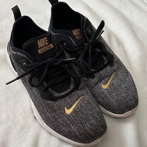 Nike Shoes - Nike Flex TR9 Black and Gold Athletic Shoes